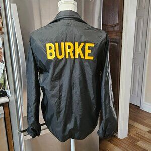 Vintage 80s Burke High School Jacket Mens Small Black Windbreaker Track Omaha NE